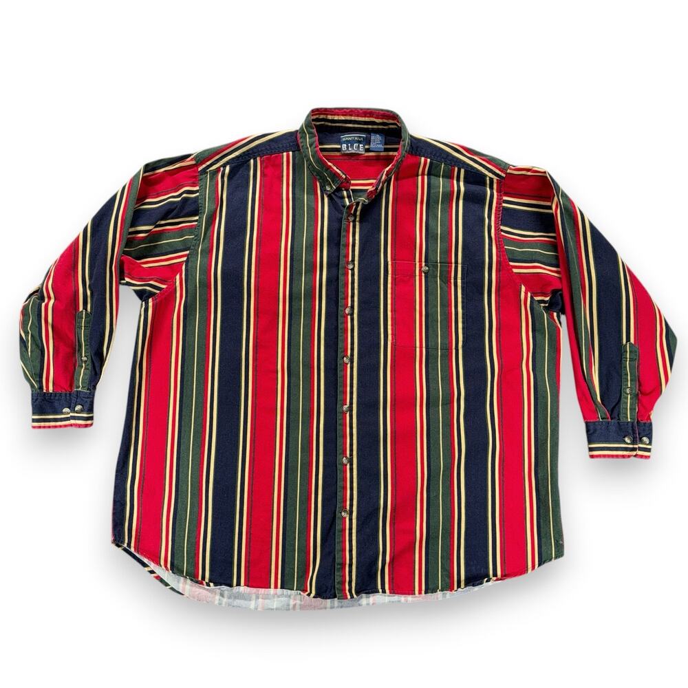 Vintage Santana Shirt Adult 3XL XXXL Red Blue Green Striped Button Down Bold 90s